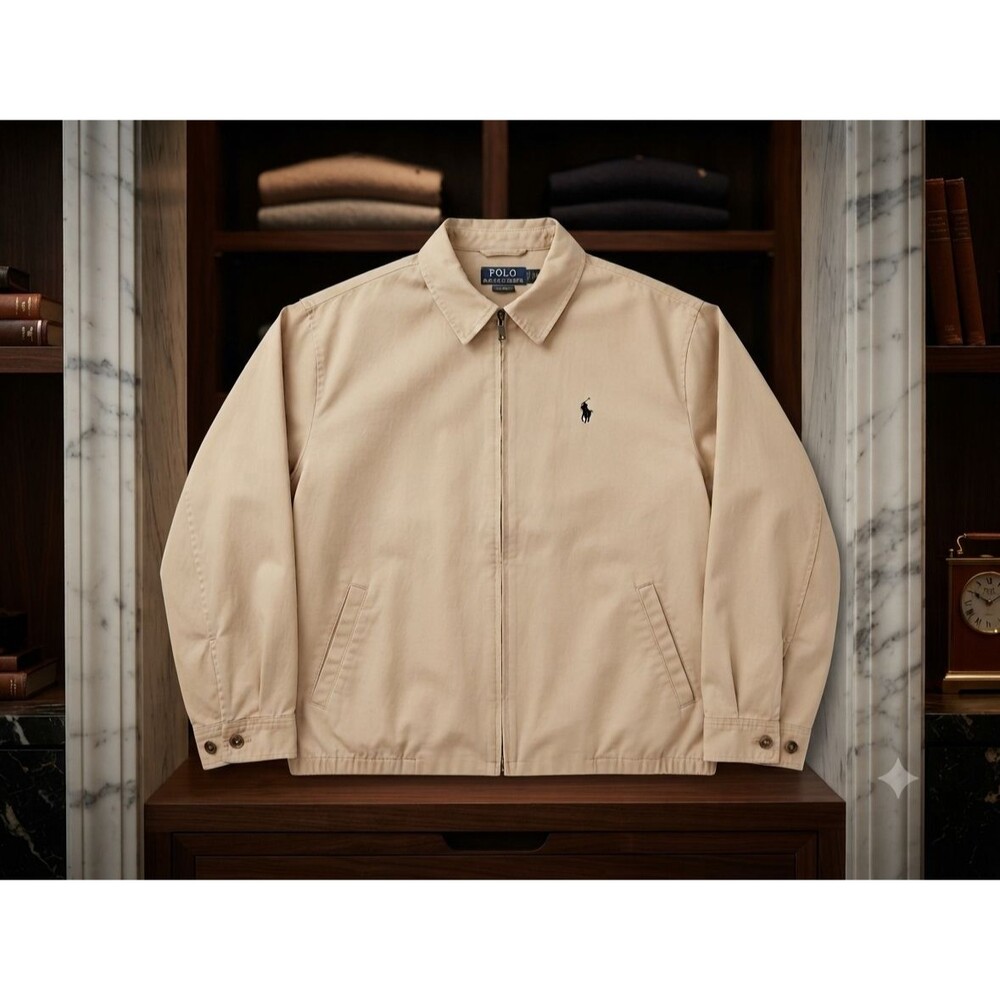 Vintage 90s Polo Ralph Lauren XXL Beige Harrington Jacket Full Zip Plaid Lined